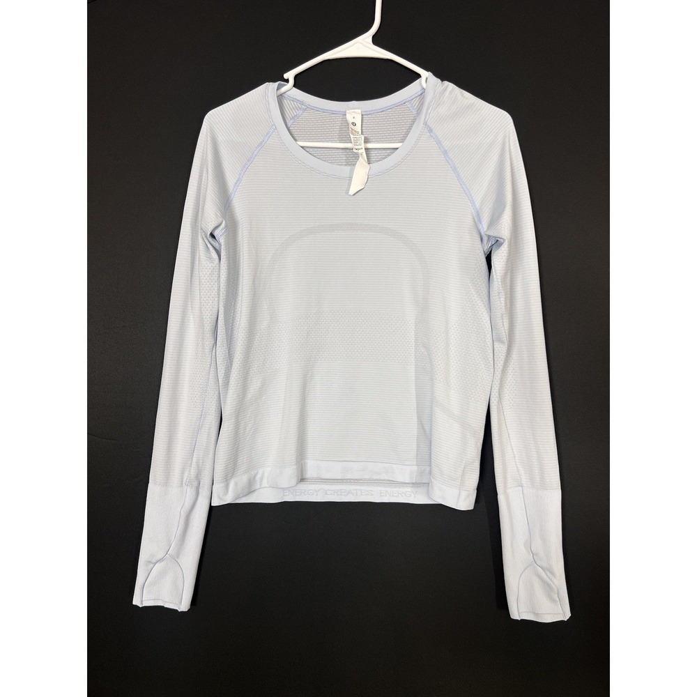 Lululemon Women's Swiftly Tech crop Race Waist long-sleeve Baby Blue top Sz 8